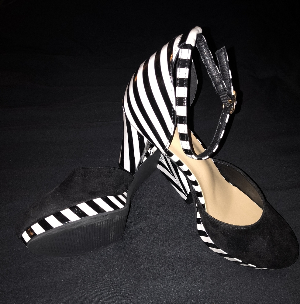 Black and White Striped Heels
